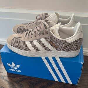 Adidas Gazelle Taupe and White Sneakers. Size 5.5 Women